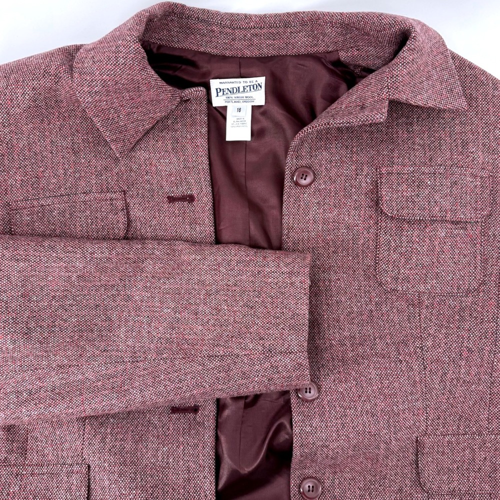 Pendleton Wool Blazer Womens 16 Plum Burgundy Tweed Lined Button Front Jacket